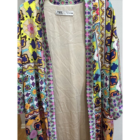 Zara Vibrant Sateen Retro Boho Printed Kimono Robe Floral Loungewear Y2K… - Picture 4 of 7